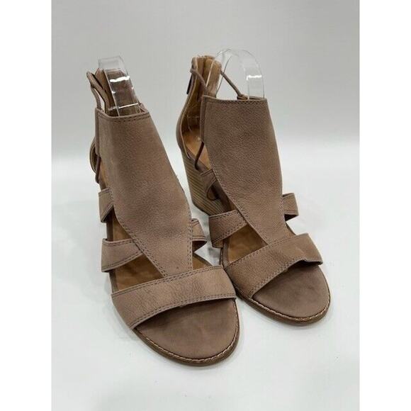 Lucky Brand Womens Joellen Wedge Sandals Open Toe Zip Up Desert Taupe Size 10M - Picture 1 of 12